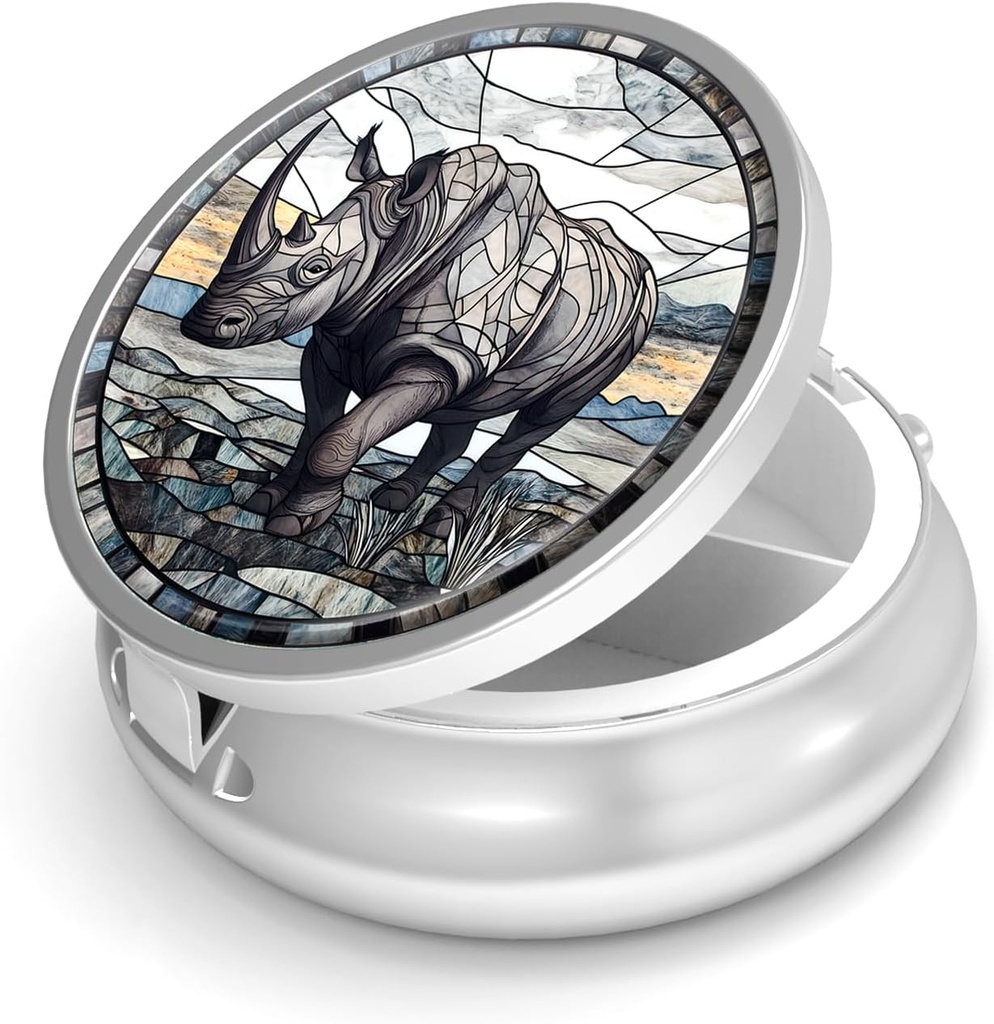 Pill Box-3 Segment Lille Pill sag for purse & Pocket Mini Metal Pill Holder Travel Pill Container til at holde kosttilskud Vitaminer BPA- Gratis (Rhinoceros)
