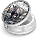 Pill Box-3 Segment Lille Pill sag for purse & Pocket Mini Metal Pill Holder Travel Pill Container til at holde kosttilskud Vitaminer BPA- Gratis (Rhinoceros)