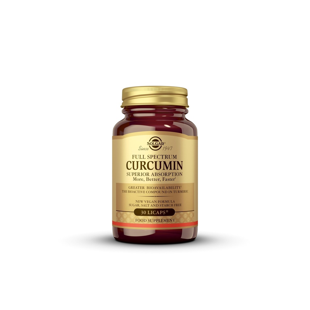 Solgar Full Spectrum Curcumin Liquid Extract Softgels - 30 Greve - Hurtigere Absorption - Brain, Fælles & immunforsvar - Non- GMO, Gluten- Free, Dairy- Free, Soy- Free - 30 Serveringer