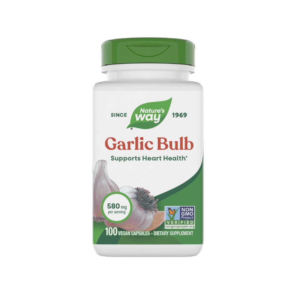 Nature 's Way Hvidløg Bulb, understøtter hjerte sundhed *, non-GMO projekt verificeret, 580 mg per servering, Vegan, 100 kapsler (Packaging May Vary)