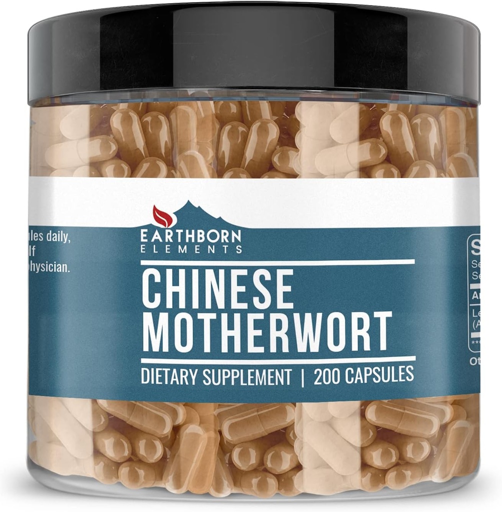 Earthborn Elements Chinese Motherwort 200 Capsules, Pure & Undiluted, No Additives