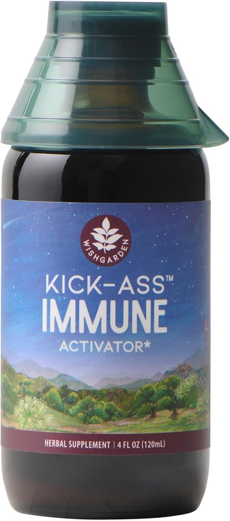 WishGarden urter Kick- Ass immunaktivator - Herbal immunforsvar supplement til voksne, Plant- baseret immunbooster & immunforsvar w / Echinacea & Goldenseal, Rapid Immunity Boost Formel, 4oz