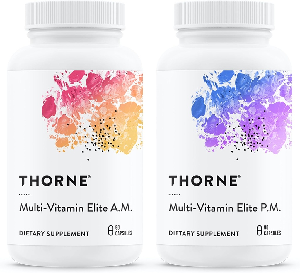 THORNE - Multi- Vitamin Elite - Dagligt næringstilskud - AM Formel understøtter Cellular Energy Production & PM Formel støtter Restaured Sleep * - Gluten- Free, Dairy- Free - 180 Kapsler - 30 Servering