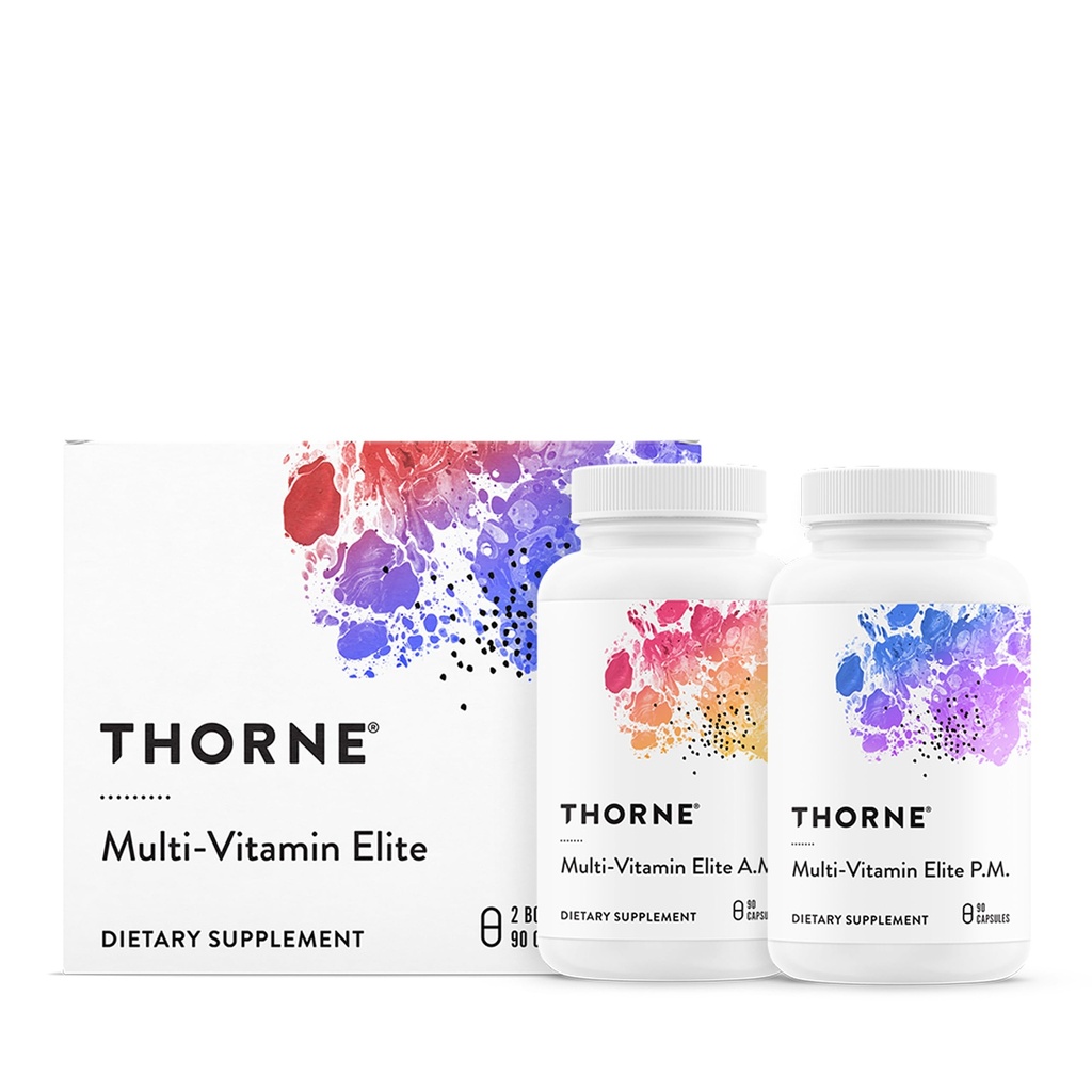 THORNE - Multi- Vitamin Elite - Dagligt næringstilskud - AM Formel understøtter Cellular Energy Production & PM Formel støtter Restaured Sleep * - Gluten- Free, Dairy- Free - 180 Kapsler - 30 Servering