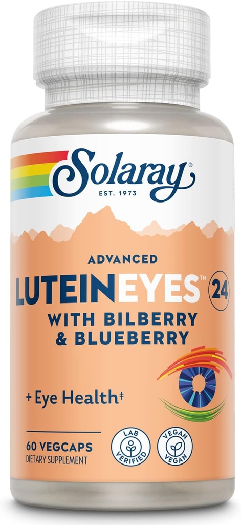 SOLARAY Advanced Lutein Eyes 24 mg - Lutein og Zeaxanthin Kosttilskud - Eye Health Support med Blåbær og Bilberry Extract - Vegan, 60- Day Garanti, Lab Verified - 60 Servere, 60 VegCaps