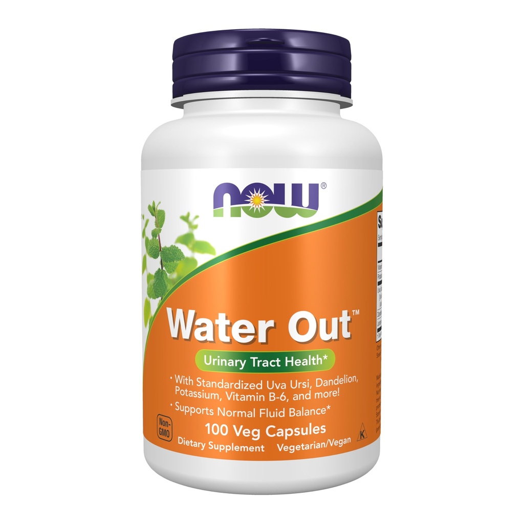Now Foods Supplements, Water Out with Standardized Uva Ursi, Mælkebøtte, Kalium og vitamin B-6, 100 Veg kapsler