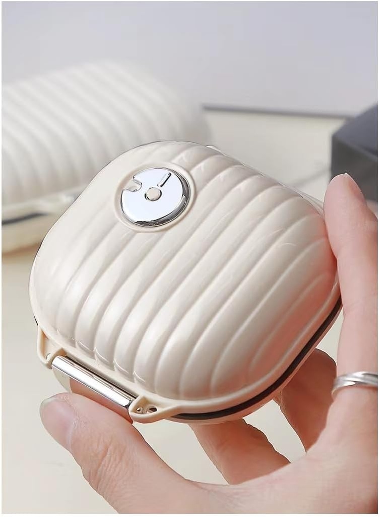 Pill Organizer sag med Carabiner, 7 afdelinger, Kompartmentaliseret Dispenser for mænd og kvinder, Beige (Lille Milk White)