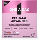 One A Day Prenatal Advanced- Prenatal Vitaminer med folinsyre, Cholin, DHA & Jern, Graviditet Vitaminer for kvinder til støtte Baby udvikling, 60 + 60 Ct (120 Total Set) (Packaging May Vary)