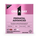 One A Day Prenatal Advanced- Prenatal Vitaminer med folinsyre, Cholin, DHA & Jern, Graviditet Vitaminer for kvinder til støtte Baby udvikling, 60 + 60 Ct (120 Total Set) (Packaging May Vary)