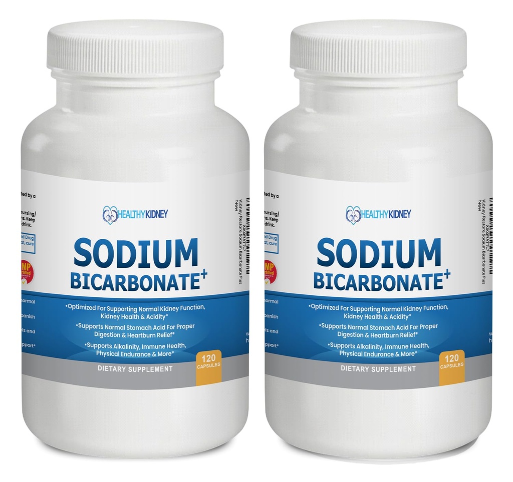Økologisk natrium Bicarbonat Alkaline kapsler - øger nyresundhed, Neutraliserer Mavesyre med alkaliserende superfødevarer, understøtter immunsystem & atletisk ydeevne, hurtig Relief Antacida 2 Pack