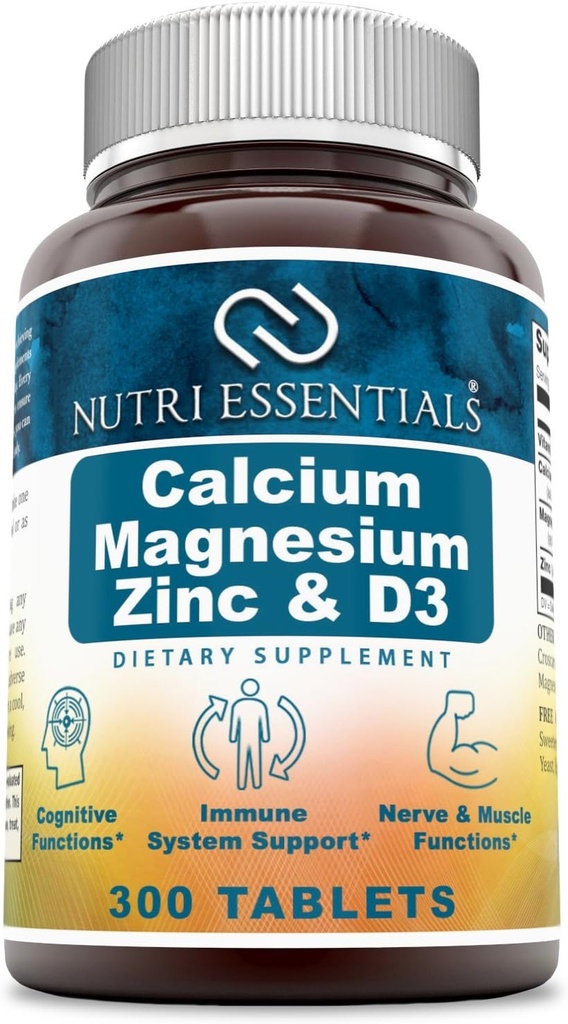 Calcium Magnesium Zink + D3- vitamin tabletter - fremmer stærke knogler & tænder, Support Nerve & Muskelfunktion * (300 Tæl)