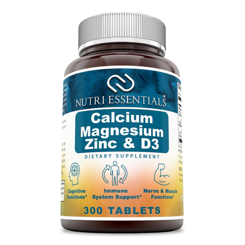 Calcium Magnesium Zink + D3- vitamin tabletter - fremmer stærke knogler & tænder, Support Nerve & Muskelfunktion * (300 Tæl)