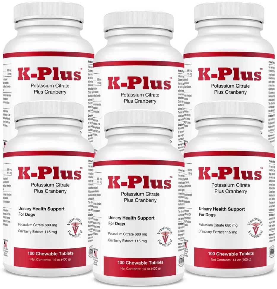 K- Plus Kalium Citrate Plus Cranberry supplement til hunde - Vet Godkendte UTI Remedy - Understøtter Brege Sundhed - for hver hund Breed - 6 - Pack (600ct)