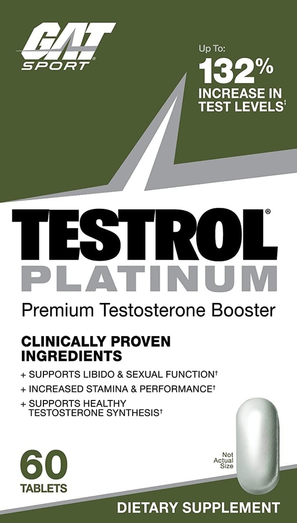Testrol Platinum, Test Booster for mænd af GATT Sport Stamina + Libido + Testosteron Boost, Bor, D-vitamin, zink, 60 tabletter