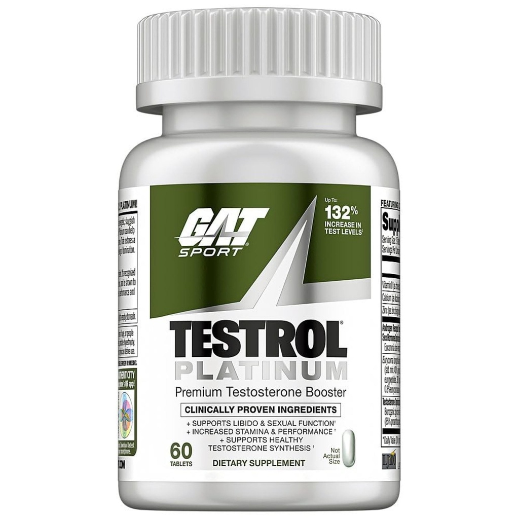 Testrol Platinum, Test Booster for mænd af GATT Sport Stamina + Libido + Testosteron Boost, Bor, D-vitamin, zink, 60 tabletter