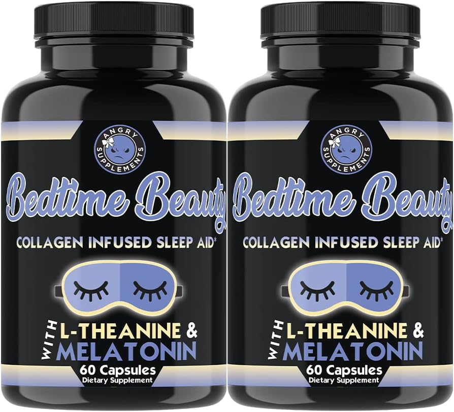 Sengetid Skønhed, Collagen Infunded Night Time Sleep Aid, Alle naturlige piller med L-Theanin, Melatonin, Magnesium & Hyaluronsyre ved vred kosttilskud (2-flasker)