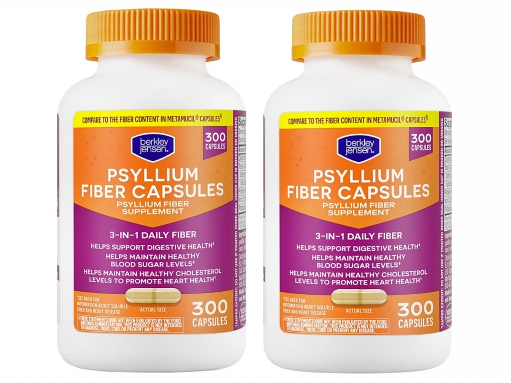 Berkley Jensen Daily Psyllium Husk Supplement (600 - Greve), Natural Fiber for Mænd & Kvinder - Fiber Kapsler for Samlet fordøjelse, Letning Forstoppelse, Hjælpe Nutrient Absorption, Made in USA