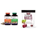 Natrol JuiceFetiv Daglig Frugt & Veggie med SelenoExcell og Whole- Food [Phyto] Næringsstoffer & Force Factor Total Beets Soft Chews med Beetroot, Nitrater, L- Citrullin, Grapefrugt