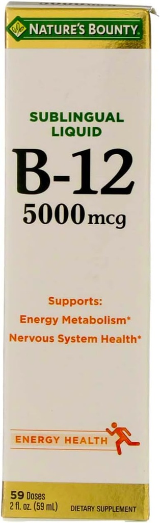 Nature's Bounty B-12 5000 mcg Sublingual Liquid Energy Health 2 oz ( Pack of 4)
