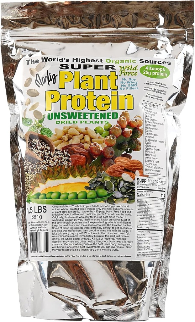 Super Plant Protein - Usødet - Protein Powder Beriget med Exotic Pine Nuts, Durian, & Prickly Pære Cactus - Digitalt-venligt, Nutrient- Rich
