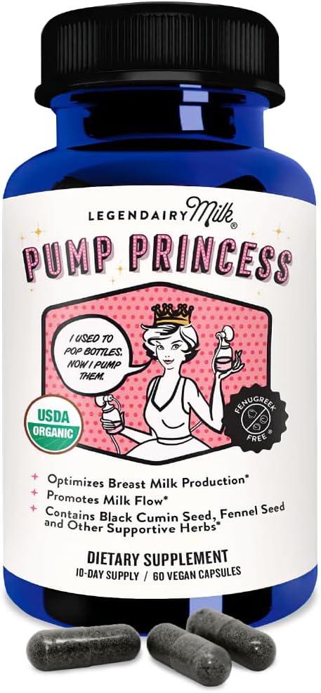 Legendairy Milk Pump Princess Amning Supplement - Amning Kosttilskud til mælk Tilsætning og Milkflow - Økologisk Black Cumin, Fennikel og dild frø, Fenugreek fri - 60 kapsler