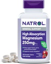 Natrol High Absorption Magnesium 250 mg, Kosttilskud til Support Heart, Nerve, Muscle and Bone Health, 60 Cranberry Apple- Flavored Chewable Tablets, 30 dages forsyning