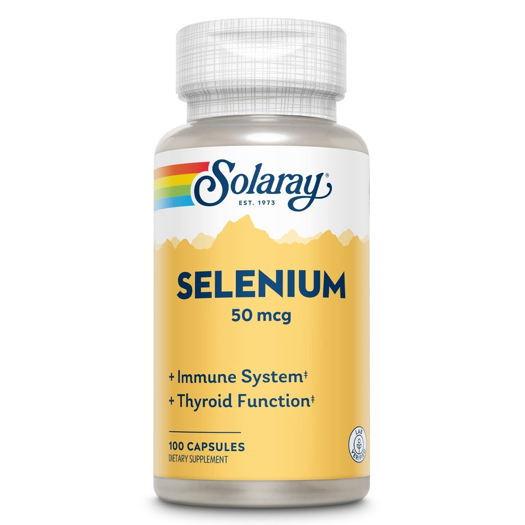 Solaray Selenium 50 mcg, sundt immunsystem, thyreoideafunktion & antioxidant Support, 100 kapsler