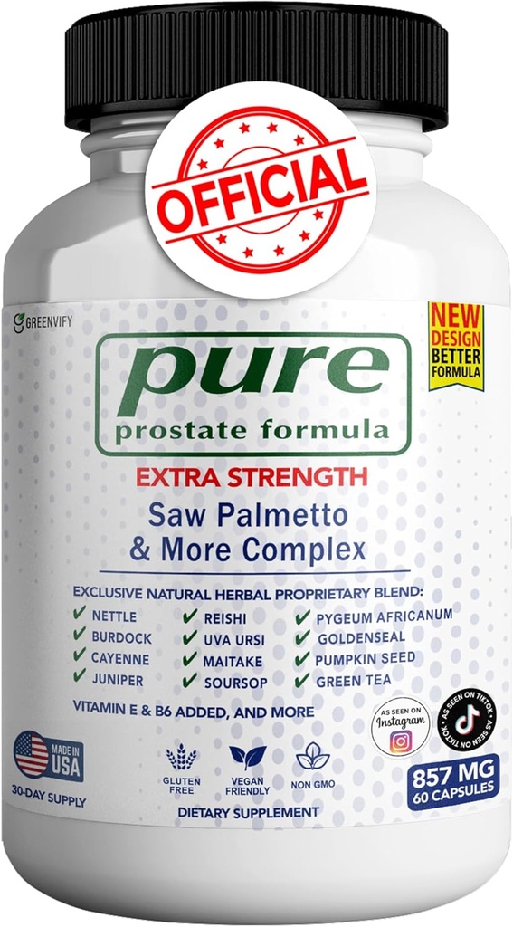 Pure Prostate Formula Saw Palmetto & More Complex 857 mg Prostate Supplements for Men Capsules, Health Supplements - Maximum Strength, All Natural to Support Normal & Healthy Function (1)