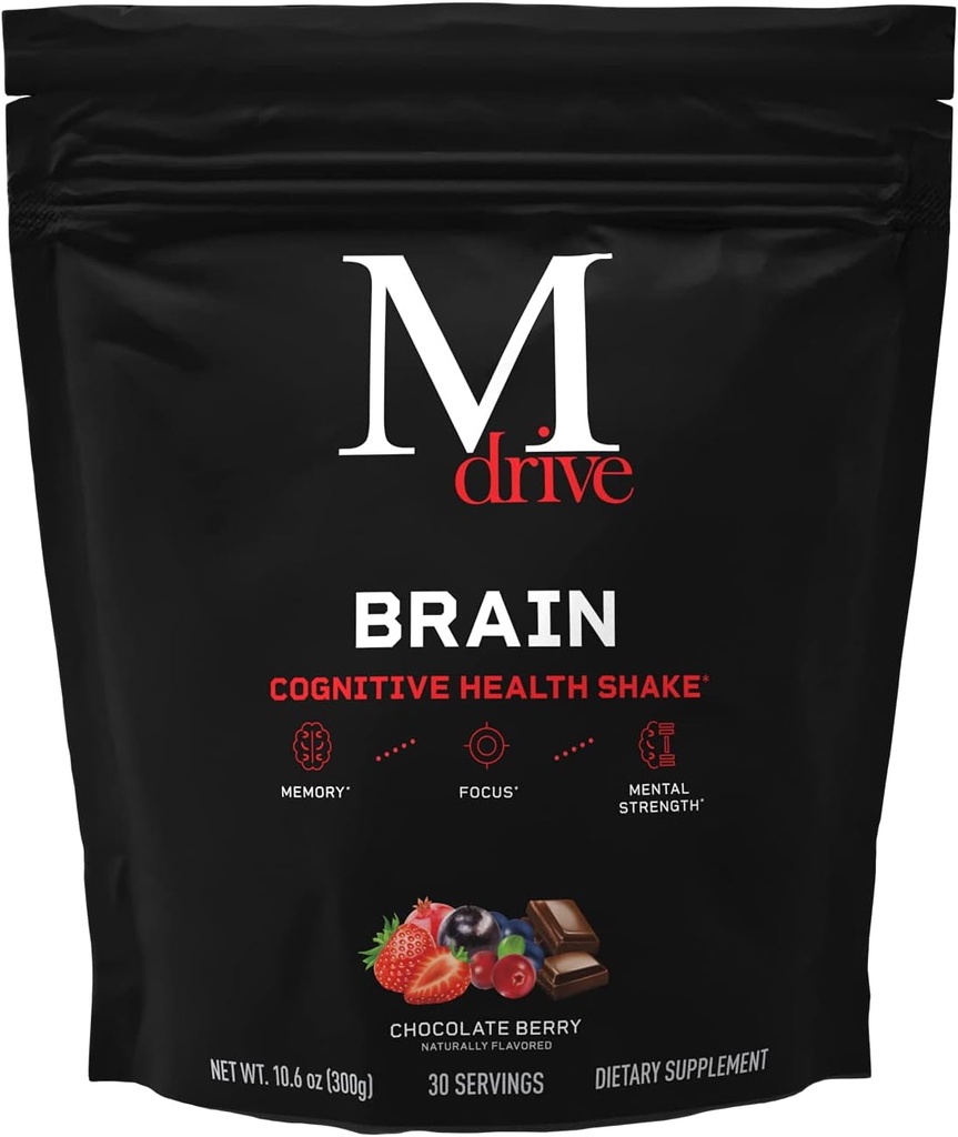 Mdrive hjerne for mænd, Nootrop og kognitiv sundhed Shake for hukommelse reservation, Alerness, Calmness, Mental Focus, Kognitiv evne, hjerne funktion, Chokolade Berry Flavor, 30 Serveringer, 10.6oz