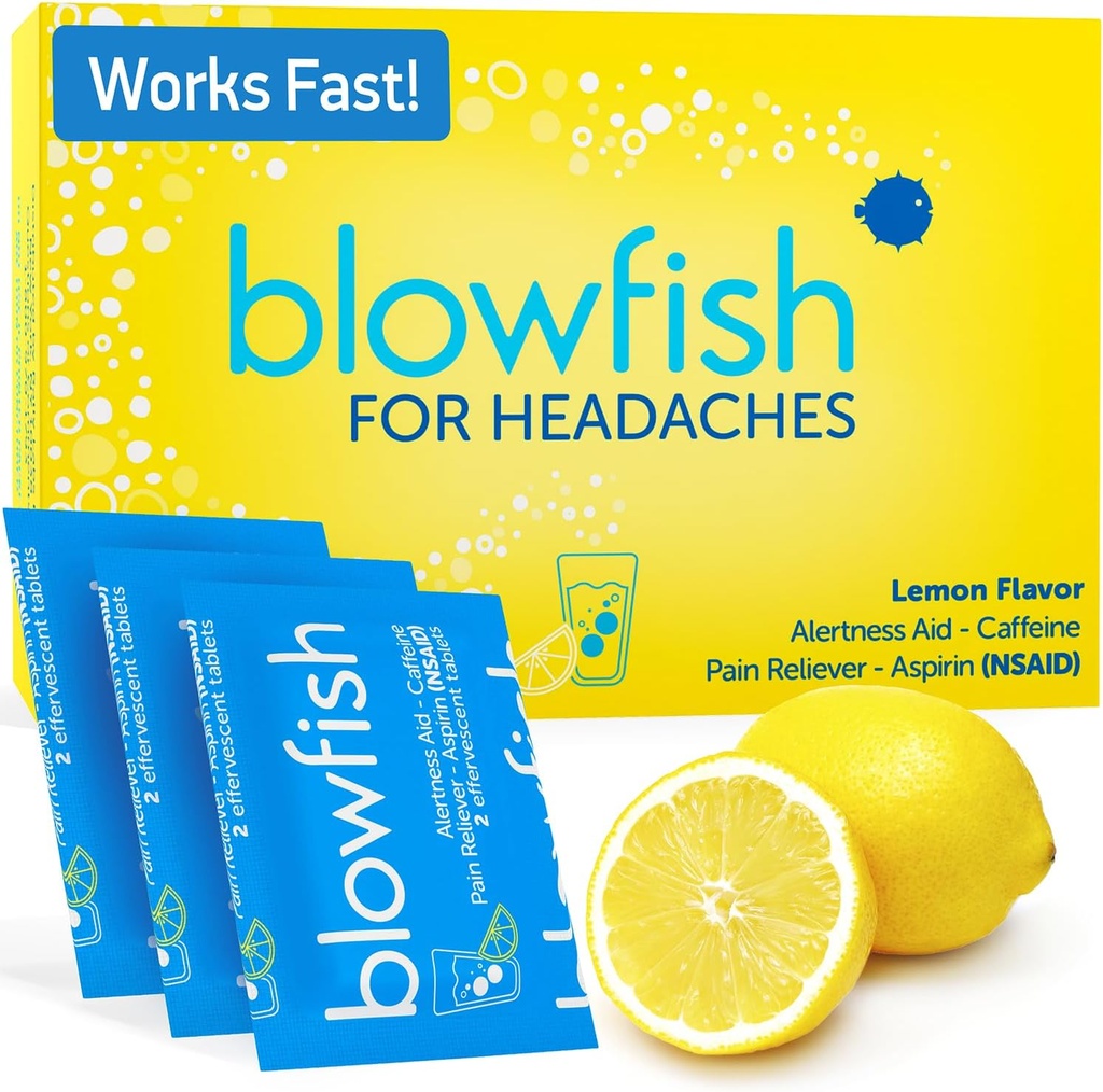 Blowfish for Headachaches against 124; Ny maksimal styrke Effervescent Formel Process Hovedpine Hurtig (1 pakke)