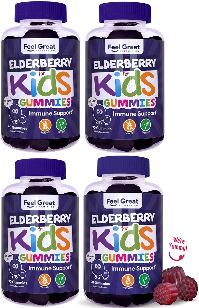 Feel Great Kids Elderberry Gummies med zink og C-vitamin (4-Pack)
