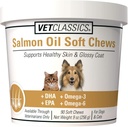 Vet Classics Salmon Oil Pet Supplement for sund hud, Glossy Coats - Hundecoat Supplement, Kat Skin Supplement - Inkluderer Omega-3, 6, 9, kilde til DHA, EPA - Soft Chews 90 Ct.