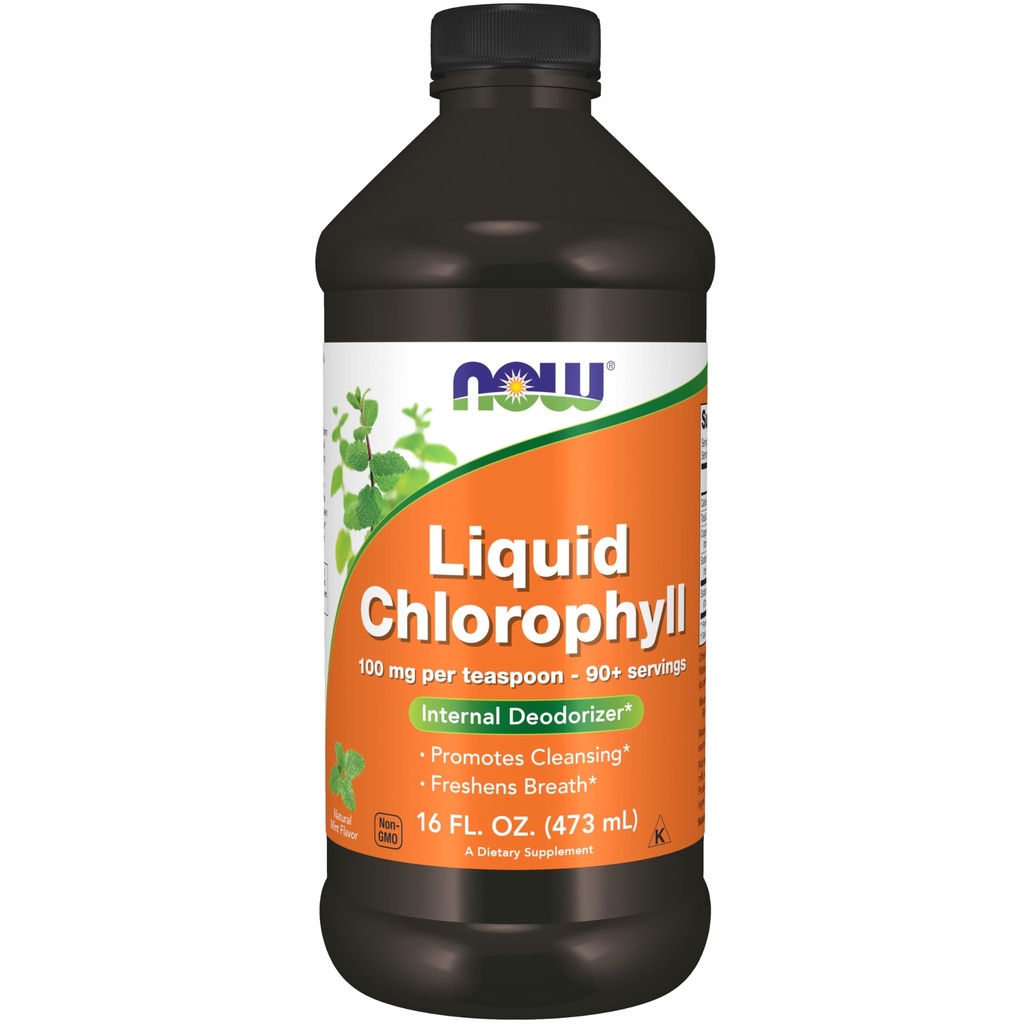Now fødevarer kosttilskud, flydende chlorophyll, Super koncentreret, intern deodorizer *, Boost Energy, Mint Flavor, 16 -Ounce