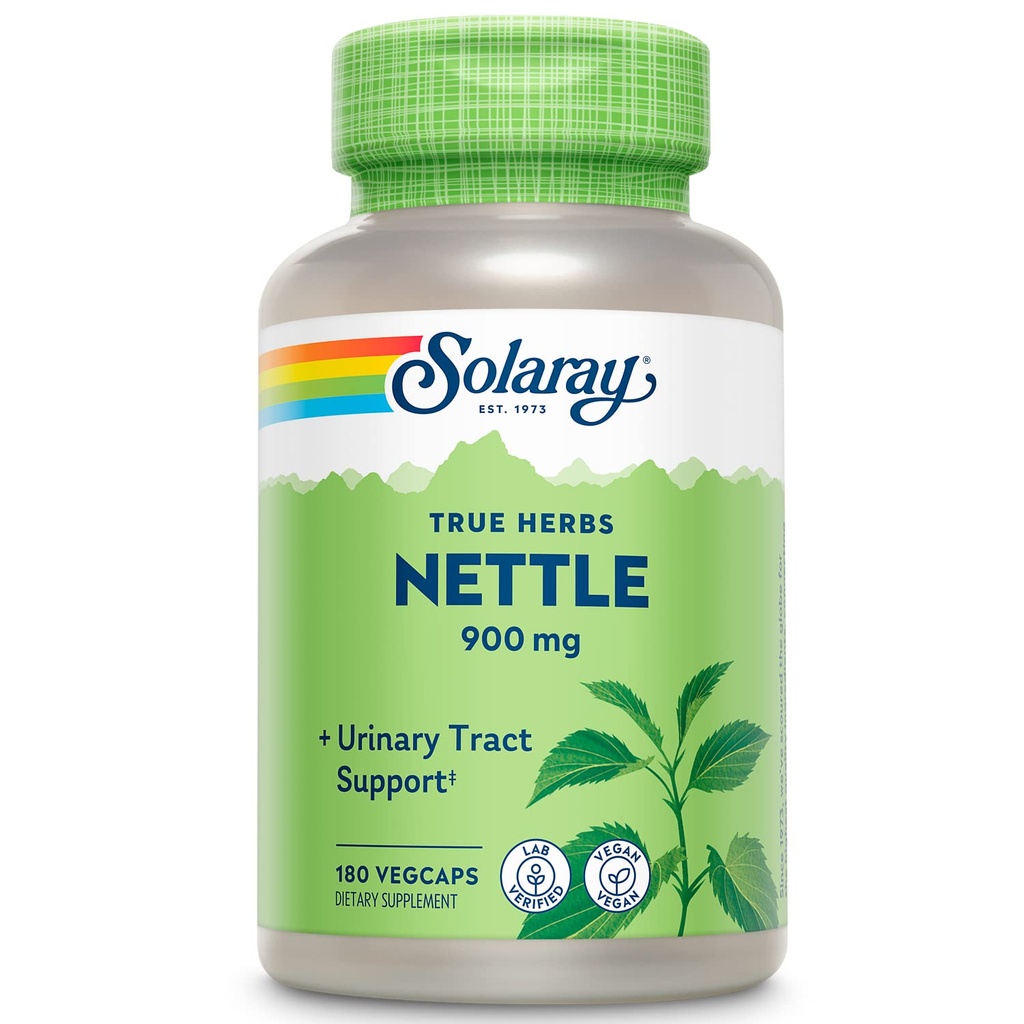 SOLARAY Nettle Leaf 450 mg Sund Nyre, Urin- og prostatastøtte Traditionel brug for Sund Allergi Response & Respiratoriske Wellness 180 CT
