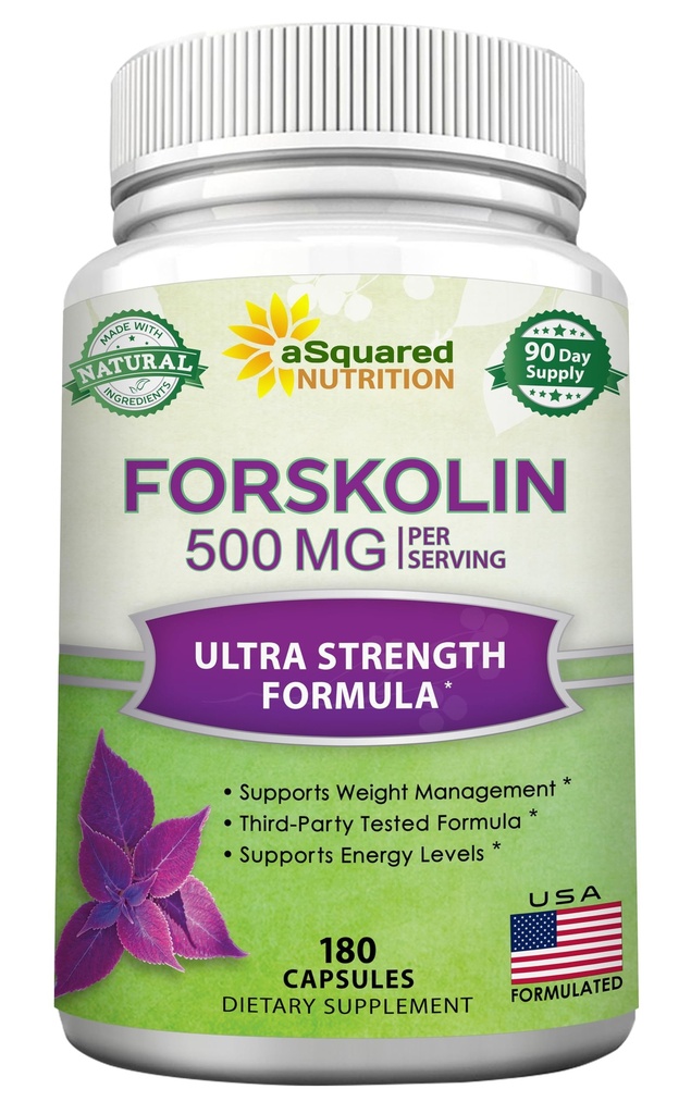 aSquared Nutrition Forskolin 500mg Max Strength- 180 Kapsler, Forskolin Supplement til ren vægttab brændstof, Coleus Forskohlii Root - Forskolin Diet Pills, Belly Buster Fat Burner 2X Slim Trim Lose
