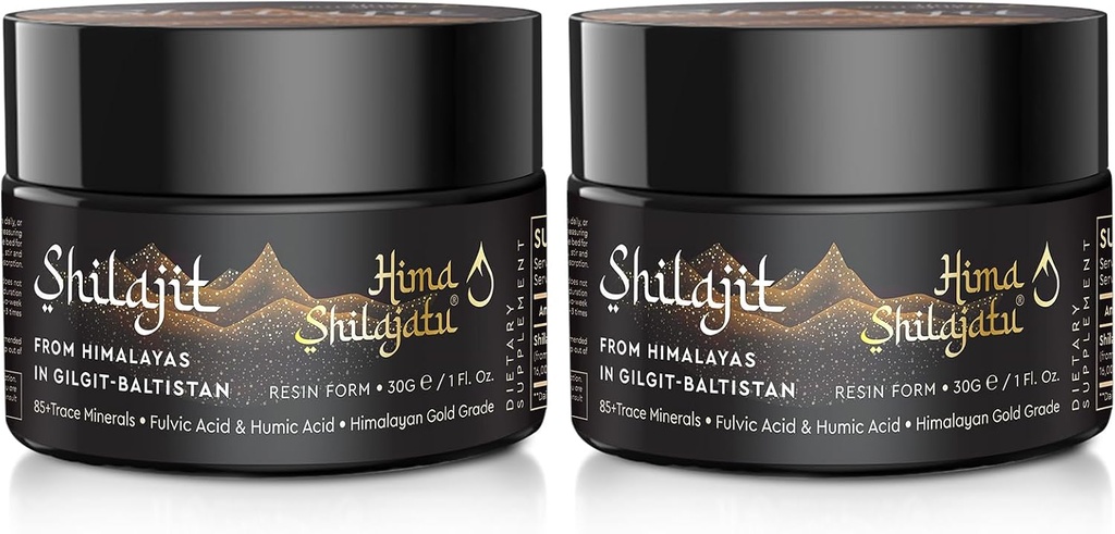 Shilajit Pure Himalayan Organic Shilajit Resin - Gold Grade 100% Renhed Shilajit med Fulvic Acid & 85 + Trace Minerals Complex for Energy & Immune Support, pakke med 2 (4 Måneders Tilgang)