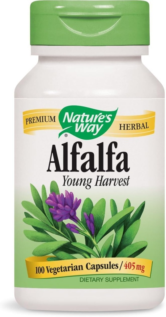 Nature 's Way Alfalfa Leaves, 1,215 mg, 100 vegetariske kapsler, pakke med 2