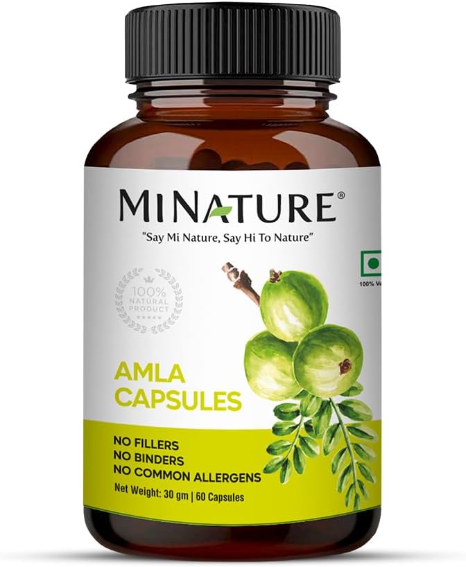Amla kapsler (Amla Fruit Powder Capsules) af mi Nature Name 124; Amalaki Frugt, indiske Gooseberry # 124; 60 VAG Kapsler, 500mg 1 Måned Supply # 124; Pure & Natural # 124; Raw, Vegan, Gluten- Gratis # 124; Lavet i Indien