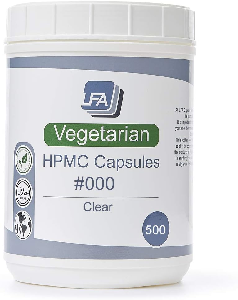 Vegan Capsules Empty Size 000-500 Count Clear HPMC Veggie Capsules Empty - Joined Fillable 000 Vegetable Pill Capsules - Empty for Capsule Filling Tray - Certified Halal Kosher Hypromellose