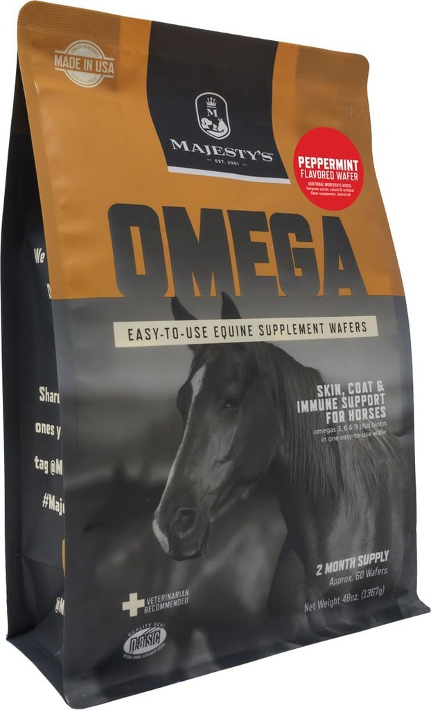 Majestætens Omega Wafers - Superior Horse / Equine Skin, Coat, og immunforsvar supplement - Omega 3, 6, 9, og Biotin (pebermynte, 60 Greve)