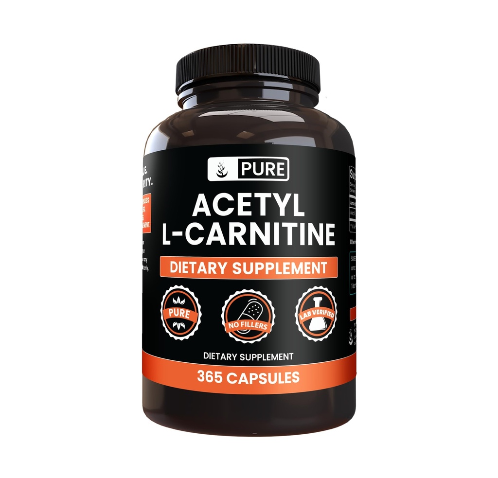 Pure Original Ingredienser Acetyl L- Carnitin (365 kapsler) Ingen Magnesium eller Rice Fillers, Altid Pure, Lab Verified