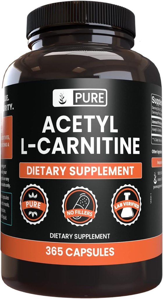 Pure Original Ingredienser Acetyl L- Carnitin (365 kapsler) Ingen Magnesium eller Rice Fillers, Altid Pure, Lab Verified