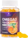Omega 3 Fish Oil Gummies - Heart Health Support Omega 3 Gummies Supplement til voksne & Børn med høj Absorption DHA & EPA, Joint & Brain Support, Lækker Orange Flavor Fish Oil Vitaminer, 60 Gummies