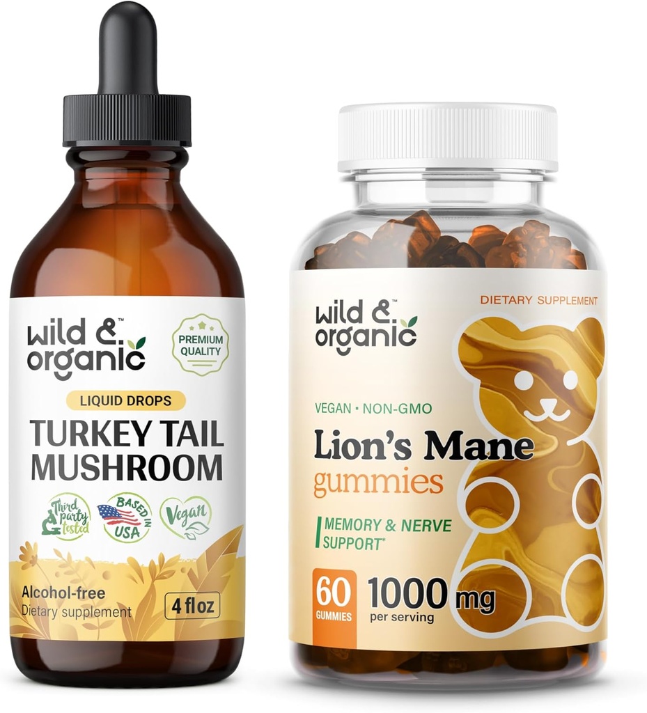 Wild & Organic Tyrkiet Tail Tinktur 4 fl oz & Lions Mane Gummies