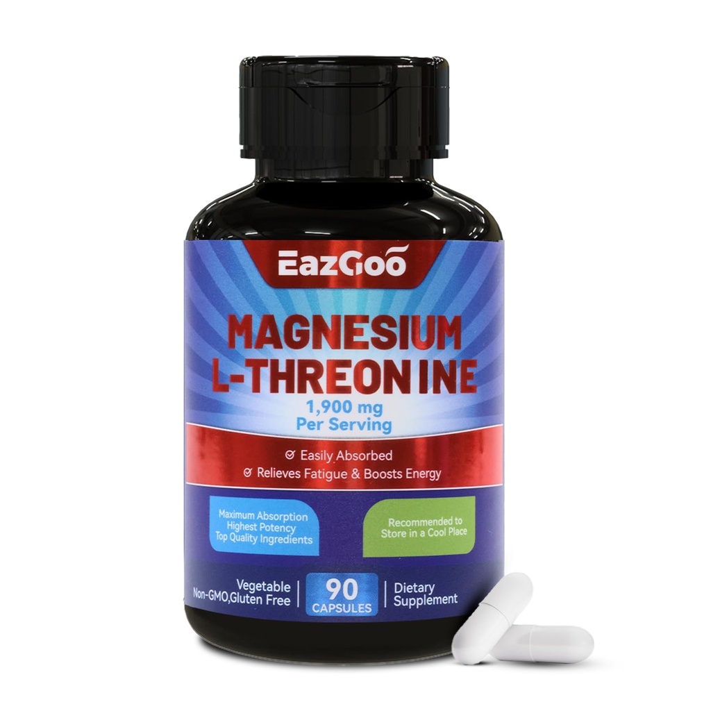 Magnesium L-Threonine 1900mg Supplement | High Absorption Mineral Magnesium Capsules for Bone & Muscle Support | 90 Counts Premium Bioavailable Formula