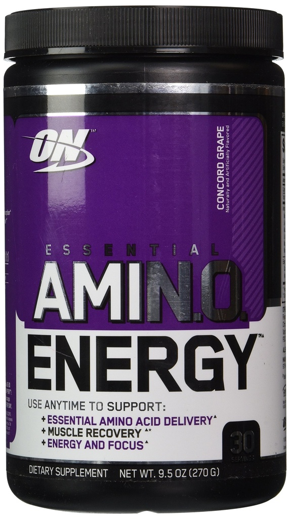 Optimum Nutrition Amino Energy - Pre Workout med grøn te, BCAA, Aminosyrer, Keto Friendly, Green Coffee Extract, Energy Powder - Concord Grape, 30 Servering