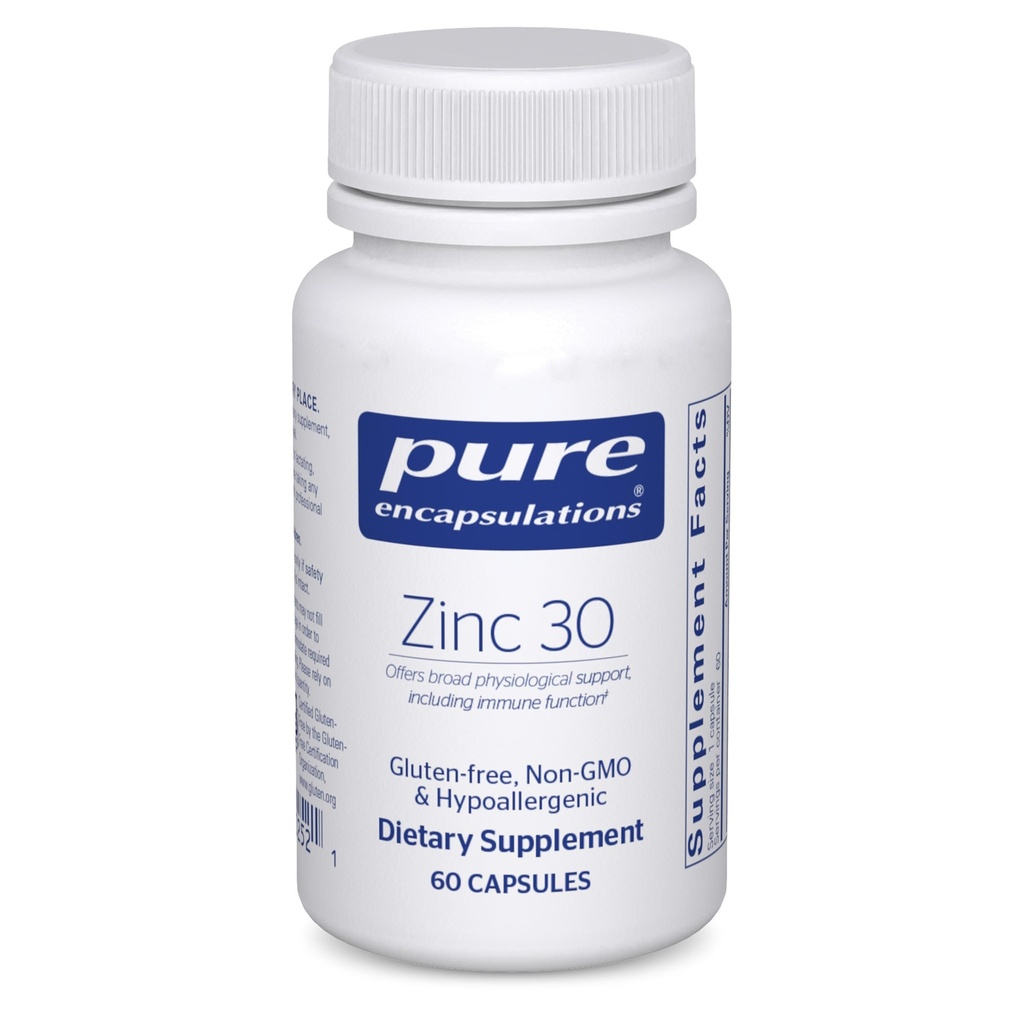Ren indkapsling Zink 30 mg - supplement til immunsystem support, vækst og udvikling, og Sår heling * - med Zink picolinat 30 mg - 60 kapsler