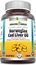 Amazing Omega Norwegian Cod Lever Oil 1000 Mg Softgels Supplement Note 124; Omega-3, EPA, DHA, Vitamin A, D & Vitamin E (Orange Beeg 124; 250 Tæl)