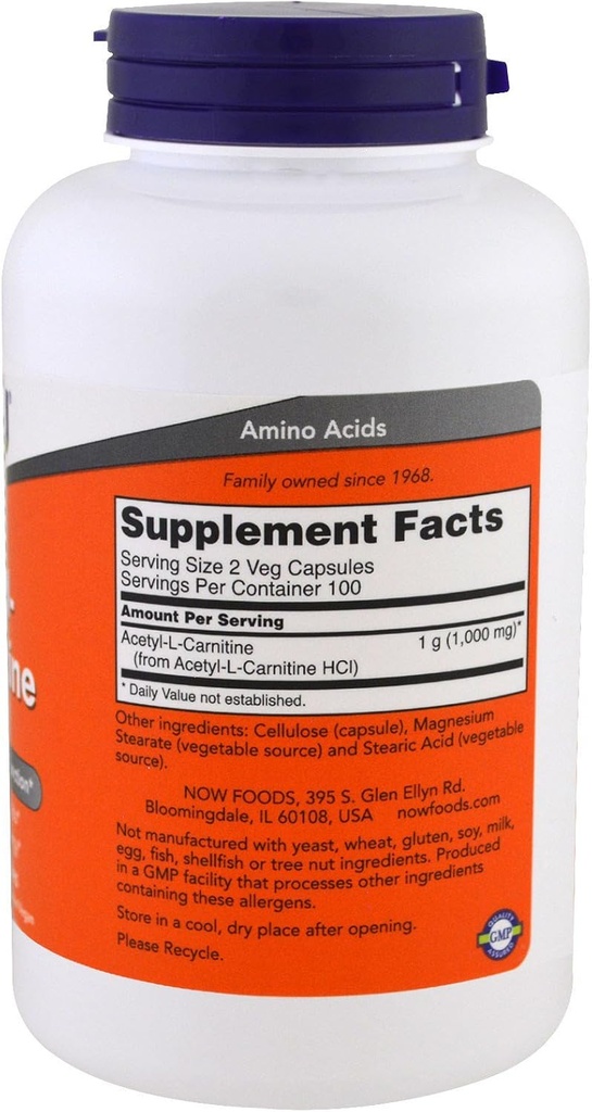 Now Foods Acetyl L- Carnitin 500mg - 200 ct (pakke med 2)