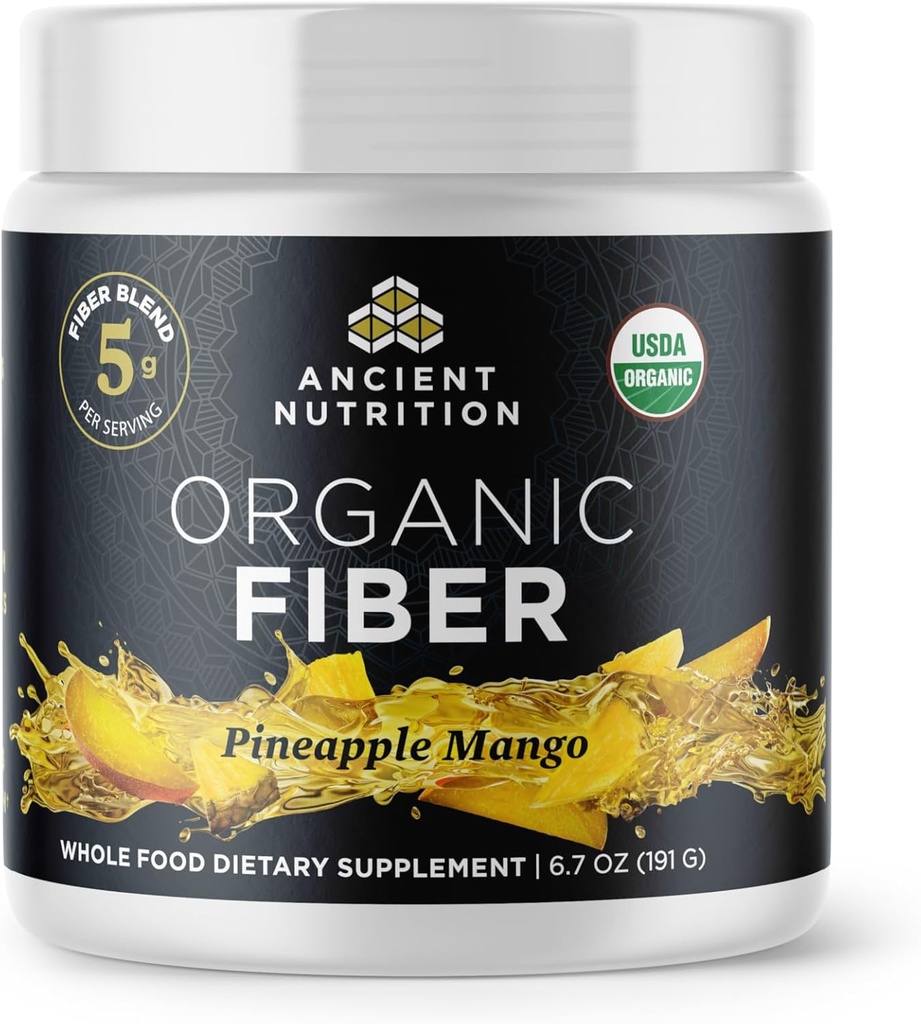 Ancient Nutrition Organic Fiber Powder, Pineapple Mango, Opløselig Fiber fra Acacia & Konjac Root, Understøtter fordøjelsessygdomme, Reducerer bloating, 6.4 oz